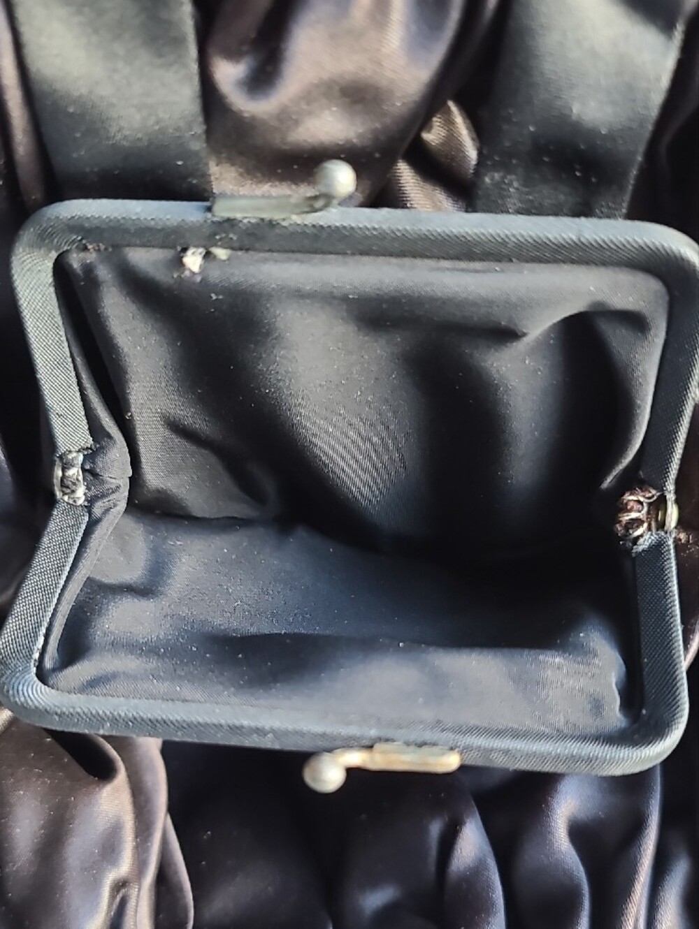 Vintage Black Pleated Evening Hand Bag with Gold Accents. - Picture 5 of 6
